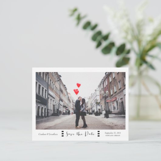 Moderne zwarte & witte foto Sla de datum op Aankondigingskaart (Staand voorkant)