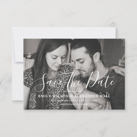 Moderne zwarte & witte fotoserie sparen de Datum Save The Date (Voorkant)