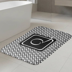 Moderne Zwarte Witte Gekoppelde Ringen Monogram Badmat