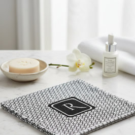Moderne Zwarte Witte Gekoppelde Ringen Monogram Washandje