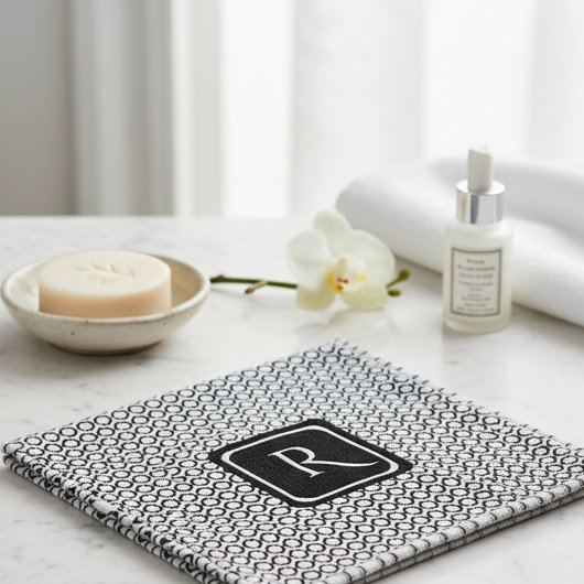 Moderne Zwarte Witte Gekoppelde Ringen Monogram Washandje