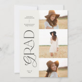 Moderne zwarte witte geometrische 3 foto-afstudere aankondiging (Voorkant)