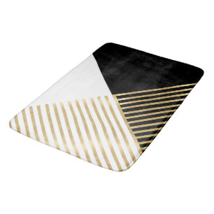 Moderne Zwarte Witte Geometrische Gouden Strepen Badmat