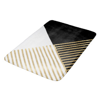 Moderne Zwarte Witte Geometrische Gouden Strepen Badmat