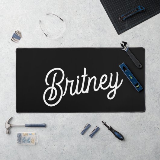 Moderne zwarte witte gepersonaliseerde monogram en bureaumat (Werkstation)