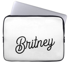 Moderne zwarte witte gepersonaliseerde monogram en laptop sleeve