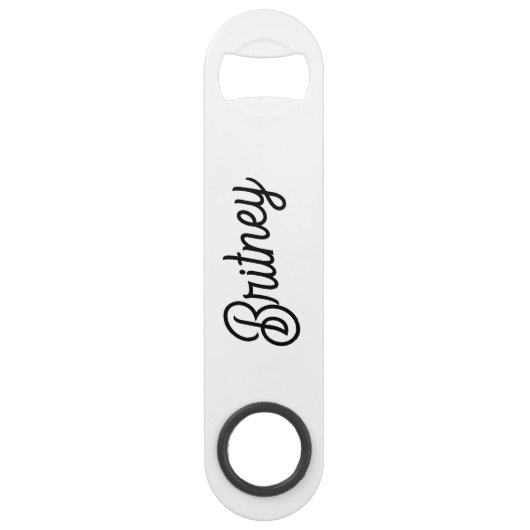 Moderne Zwarte Witte Gepersonaliseerde Monogram en Speed Flessenopener (Voorkant)