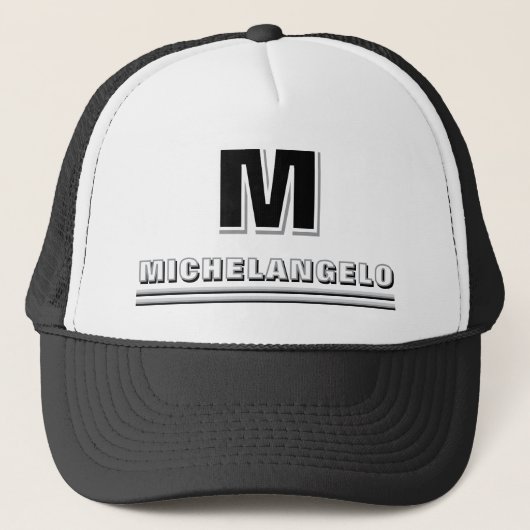 Moderne Zwarte Witte Gepersonaliseerde Monogram en Trucker Pet (Voorkant)