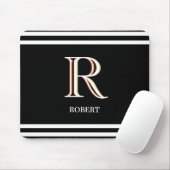 Moderne Zwarte Witte Gepersonaliseerde Monogram Na Muismat (Met muis)