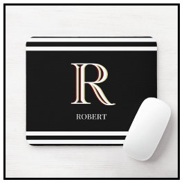 Moderne Zwarte Witte Gepersonaliseerde Monogram Na Muismat