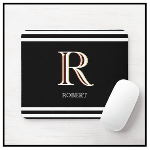 Moderne Zwarte Witte Gepersonaliseerde Monogram Na Muismat