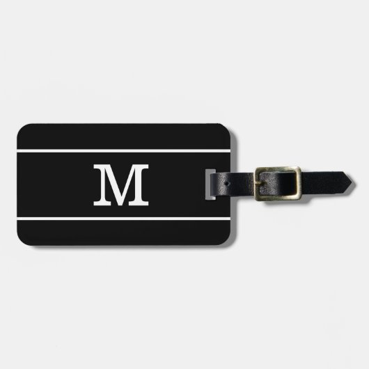 Moderne Zwarte Witte Gestreepte Monogram Bagagelabel (Voorkant horizontaal)