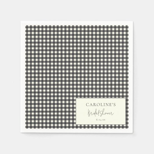 Moderne Zwarte Witte Gingham Geruite Bruiloftsborr Servet (Voorkant)