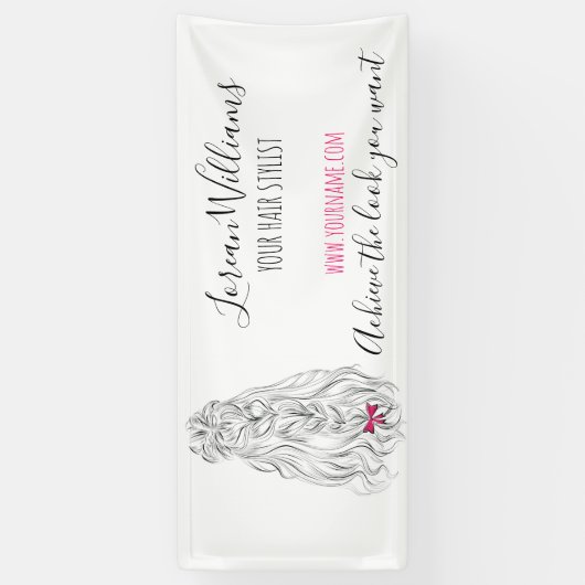 Moderne Zwarte Witte Golvende Haar Roze Strik Kaps Spandoek (Verticaal)