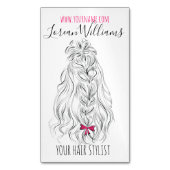 Moderne zwarte witte golvende haarroze strik kapse magnetisch visitekaartje (Voorkant Verticaal)