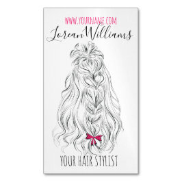 Moderne zwarte witte golvende haarroze strik kapse magnetisch visitekaartje