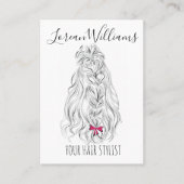 Moderne zwarte witte golvende haarroze strik kapse visitekaartje (Voorkant)