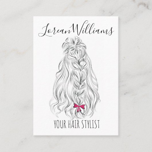 Moderne zwarte witte golvende haarroze strik kapse visitekaartje (Voorkant)