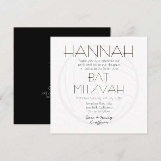 Moderne Zwarte Witte Gouden BAT MITZVAH Volleybal Kaart (Voorkant / Achterkant)