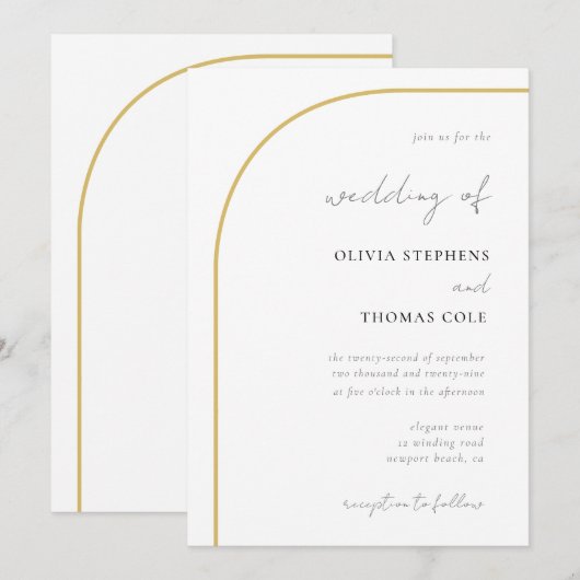 Moderne zwarte witte gouden kalligrafie bruiloft kaart (Voorkant / Achterkant)