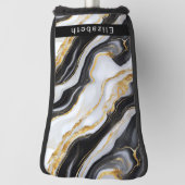 Moderne Zwarte Witte Gouden Marmer Gepersonaliseer Golfheadcover (Draai 90)