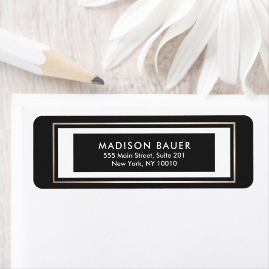 Moderne zwarte witte gouden rand etiket (Insitu)