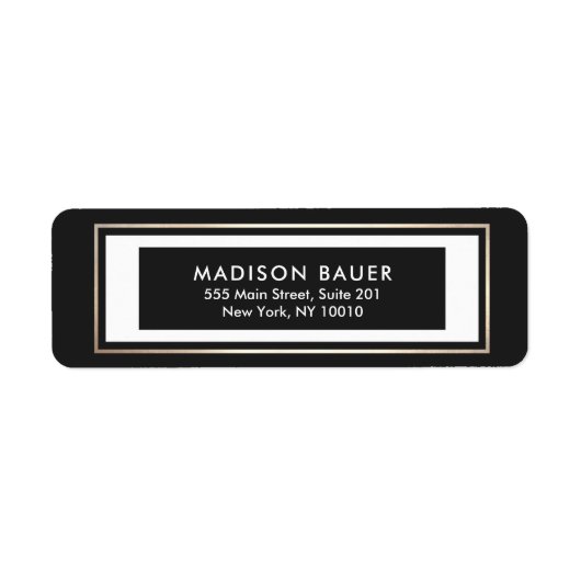 Moderne zwarte witte gouden rand etiket (Voorkant)