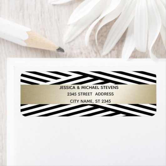 Moderne zwarte/witte gouden streep geometrisch etiket (Insitu)