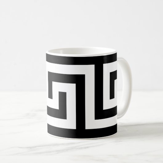 Moderne zwarte witte Griekse sleutel legant Koffiemok (Voorkant rechts)