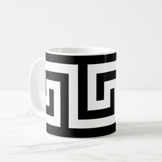 Moderne zwarte witte Griekse sleutel legant Koffiemok (Voorkant links)