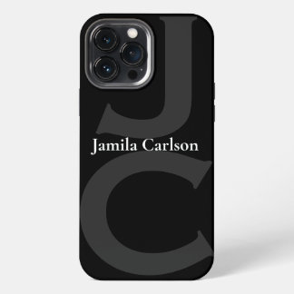 moderne zwarte witte grijze initialen iPhone 13 pro max hoesje