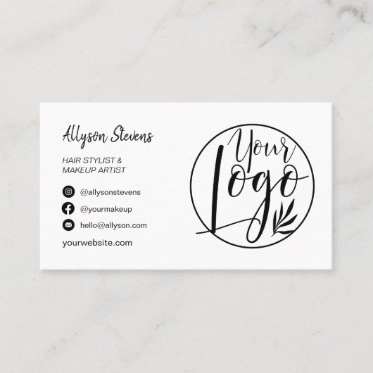 Moderne zwarte witte haarmake-up foto logo qr code visitekaartje (Voorkant)