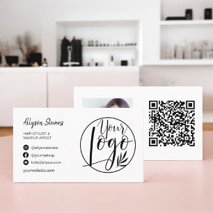 Moderne zwarte witte haarmake-up foto logo qr code visitekaartje