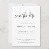 Moderne zwarte witte handgeschreven kalligrafie br save the date (Voorkant)