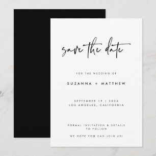 Moderne zwarte witte handgeschreven kalligrafie br save the date