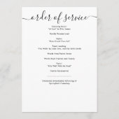 Moderne Zwarte & Witte Handgeschreven Script Rouwd Programmakaart (Achterkant)