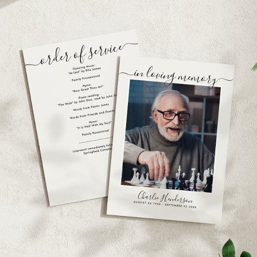 Moderne Zwarte & Witte Handgeschreven Script Rouwd Programmakaart