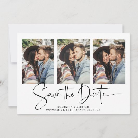 Moderne zwarte witte handgeschreven sparen de Datu Save The Date (Voorkant)