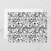 Moderne zwarte witte handgetekende abstracte harte briefkaart (Voorkant / Achterkant)