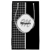 Moderne Zwarte Witte Houndstooth Monogram en Naam Klein Cadeauzakje (Voorkant)