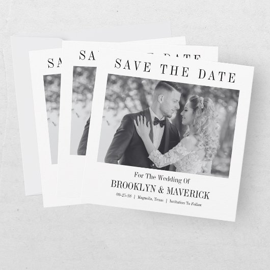 Moderne Zwarte Witte Huwelijksfoto Save The Date