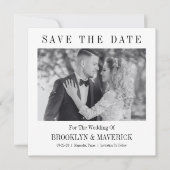 Moderne Zwarte Witte Huwelijksfoto Save The Date (Voorkant)
