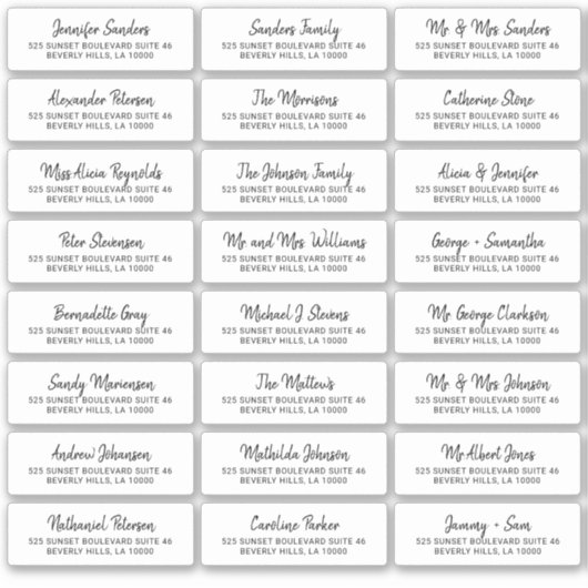 Moderne zwarte witte individuele gastadreslabels sticker (Voorkant)