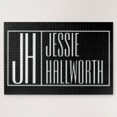 Moderne, zwarte & witte, Initialen & naamaanblik Legpuzzel (Horizontaal)