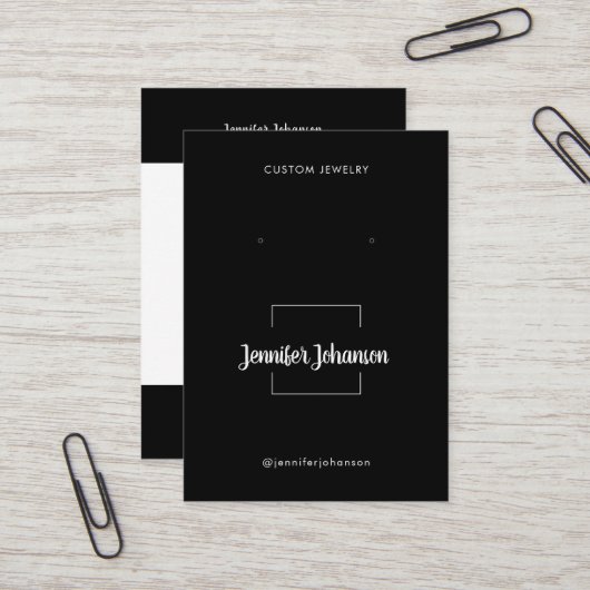 Moderne zwarte witte juwelen oorringen qr code visitekaartje (Voorkant / Achterkant in situ)