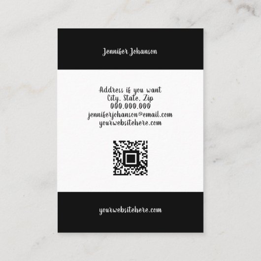 Moderne zwarte witte juwelen oorringen qr code visitekaartje (Achterkant)