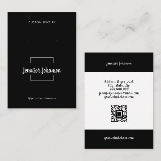 Moderne zwarte witte juwelen oorringen qr code visitekaartje (Voorkant / Achterkant)