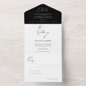 Moderne zwarte witte kalligrafie all in one uitnodiging (Binnen)