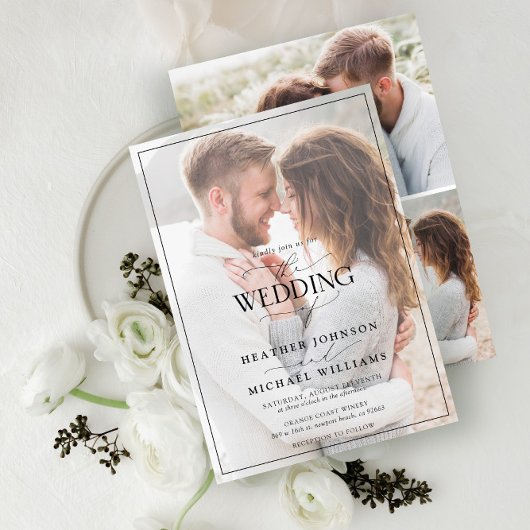 Moderne zwarte witte kalligrafie Faux Vellum 4 Fot Kaart