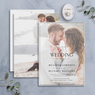 Moderne zwarte witte kalligrafie Vellum 3 Foto Kaart